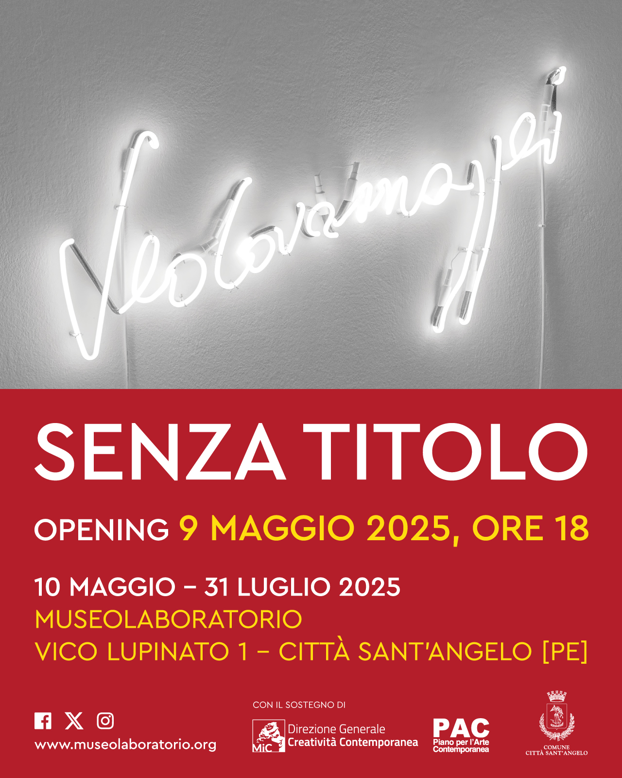 Solo exhibition by Vedovamazzei
📍 Museolaboratorio, Vico Lupinato 1 – Città Sant’Angelo [PE]
📆 Opening: May 9, 2025, at 6 PM
📅 Open to the public: May 10 – July 31, 2025
🔗 www.museolaboratorio.org

The project is supported by PAC2024 - Piano per l’Arte
Contemporanea, promoted by the Directorate General for
Contemporary Creativity of the Italian Ministry of Culture.